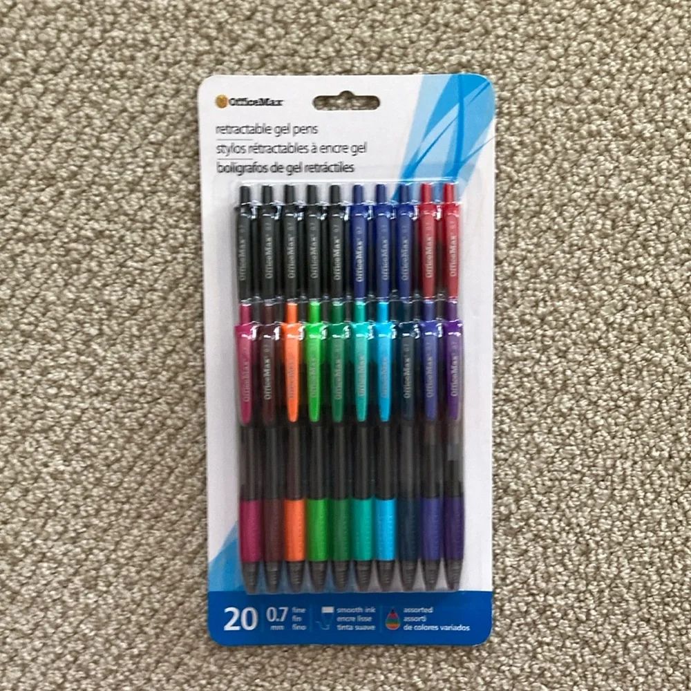 OfficeMax Retractable Gel Pens Multicolor Set of 20 0.7 mm Fine Point Smooth Ink
